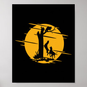 Coon Hound Dog Treeing A Raccoon Howling - Fun Coo Poster