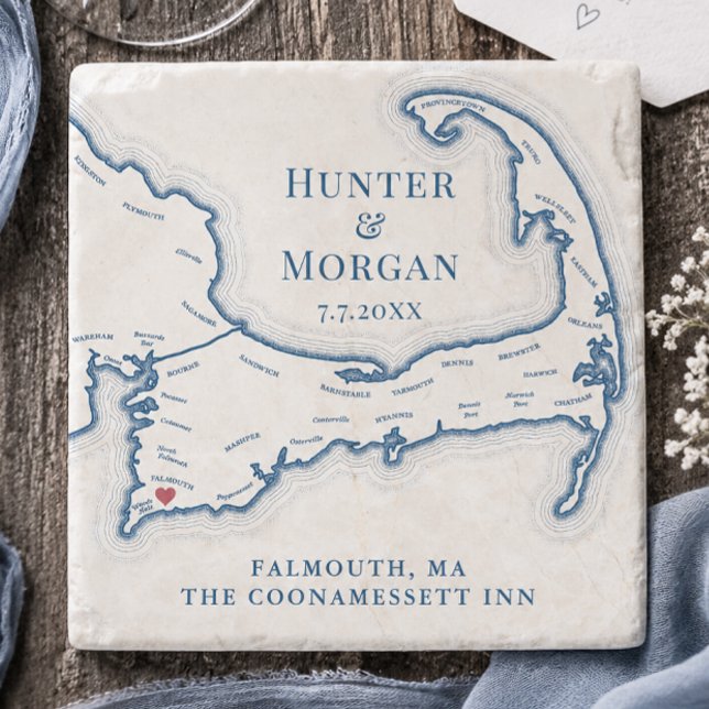 Coonamessett Wedding Favour Cape Cod Map Stone Coaster (Coonamessett Inn Wedding Favor Cape Cod Map Stone Coaster Gift by Coastal Map Designs)