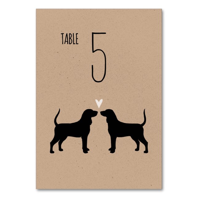 Coonhound Dog Silhouettes Wedding Reception Table Number (Front)