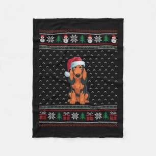 Coonhound Dog Wearing Santa Hat Ugly Xmas Dog Love Fleece Blanket