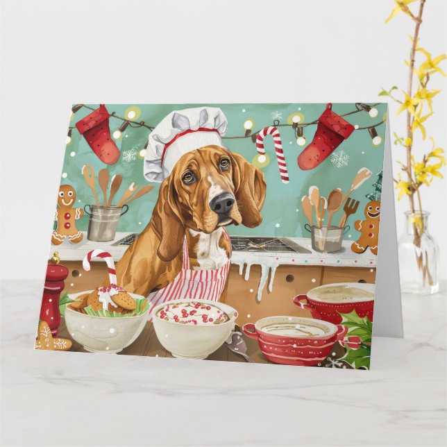 Coonhound Holiday Baking: Festive Christmas Card (Yellow Flower)