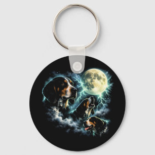 Coonhound Howling Under the Moon Rustic Dog Keychain