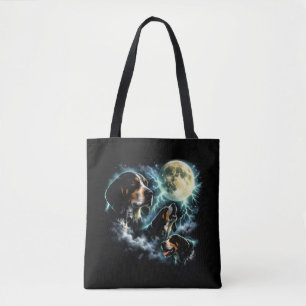 Coonhound Howling Under the Moon Rustic Dog Tote Bag