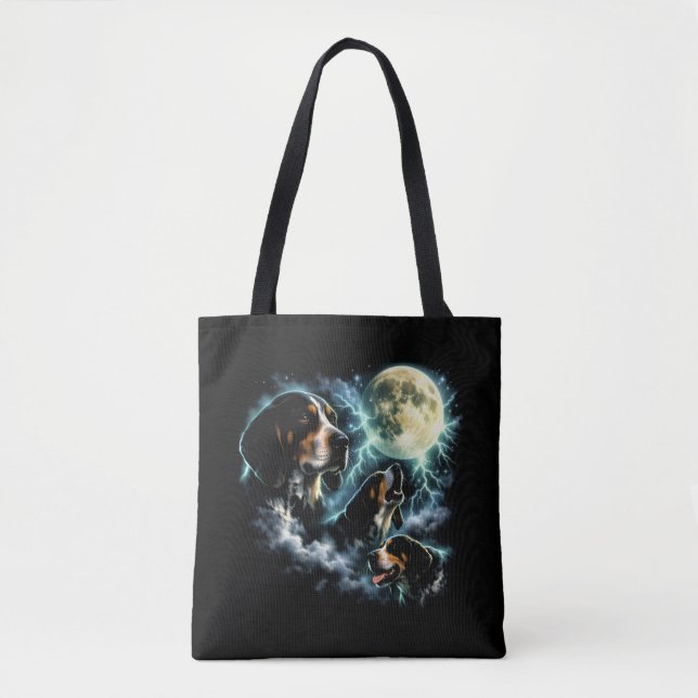 Coonhound Howling Under the Moon Rustic Dog Tote Bag (Front)