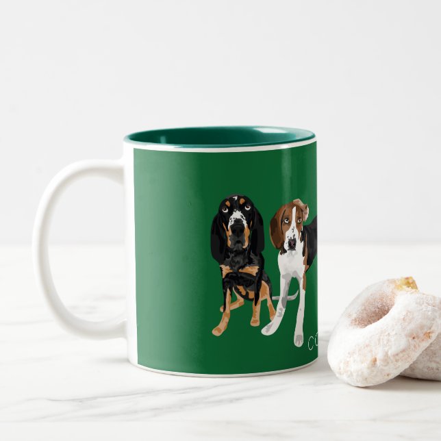 Coonhound Mom Two-Tone Coffee Mug (With Donut)