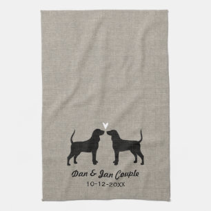 Coonhound Silhouettes with Heart and Text Kitchen Towel