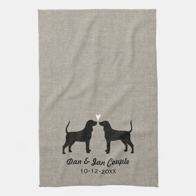 Coonhound Silhouettes with Heart and Text Kitchen Towel (Vertical)