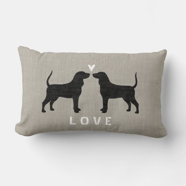Coonhound Silhouettes with Heart and Text Lumbar Pillow (Front)