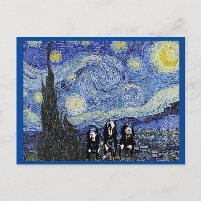 Coonhound Starry Night, Fine Art Spoof Postcard (Front)