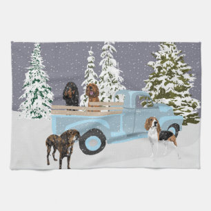 Coonhound Truck in the Snow Kitchen Towel