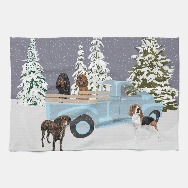 Coonhound Truck in the Snow Kitchen Towel (Horizontal)