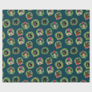 Coonhound Wreaths on Navy Wrapping Paper