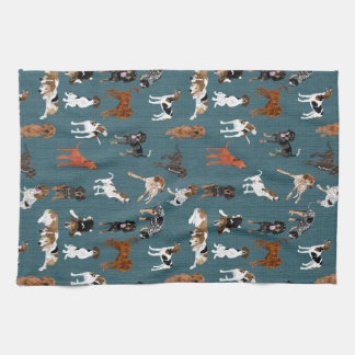 Coonhounds on Dark Teal Kitchen Towel