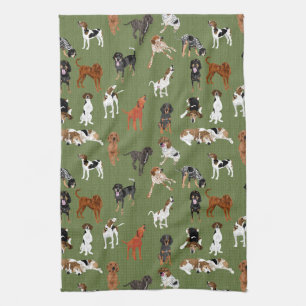Coonhounds on Olive Kitchen Towel