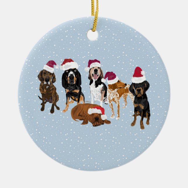 Coonhounds Santa Ceramic Ornament (Front)