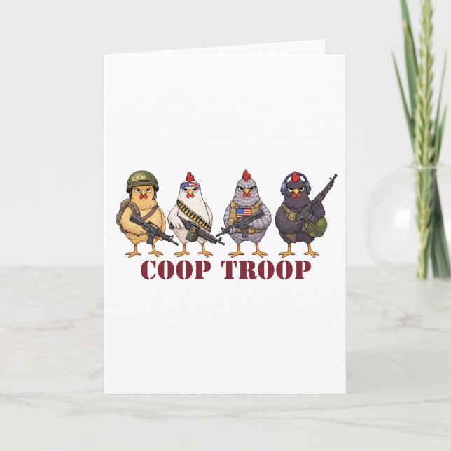 Coop Troop Funny 4th of July Military Hens  Card (Front)