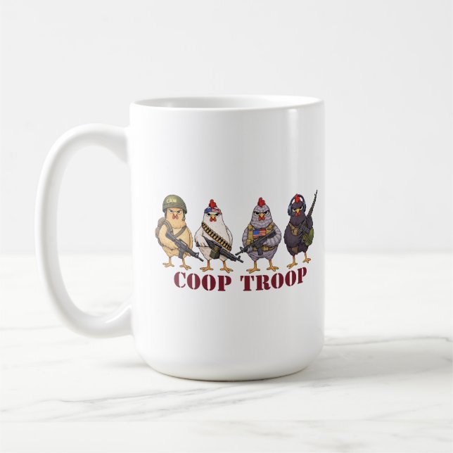 Coop Troop Funny 4th of July Military Hens  Coffee Mug (Left)