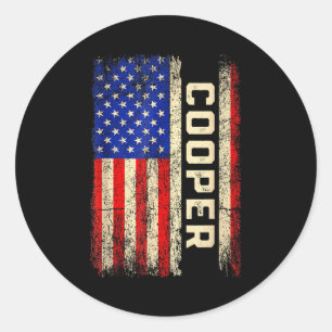 Cooper Last Name Shirt Cooper Name American Flag F Classic Round Sticker