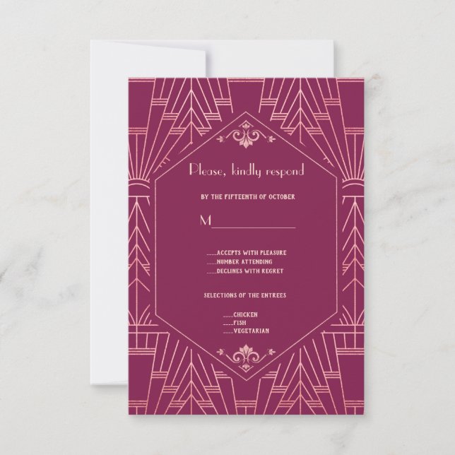 Cooper Rose Great Gatsby 1920s Wedding RSVP (Front)