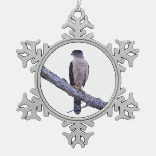 Cooper's Hawk Snowflake Pewter Christmas Ornament