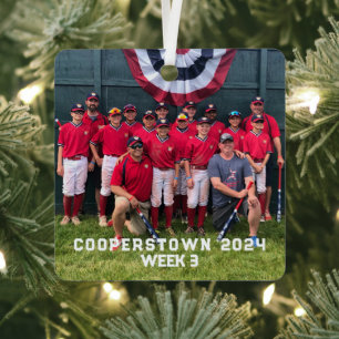 Cooperstown Baseball Custom Photo Year Side Facts  Metal Ornament