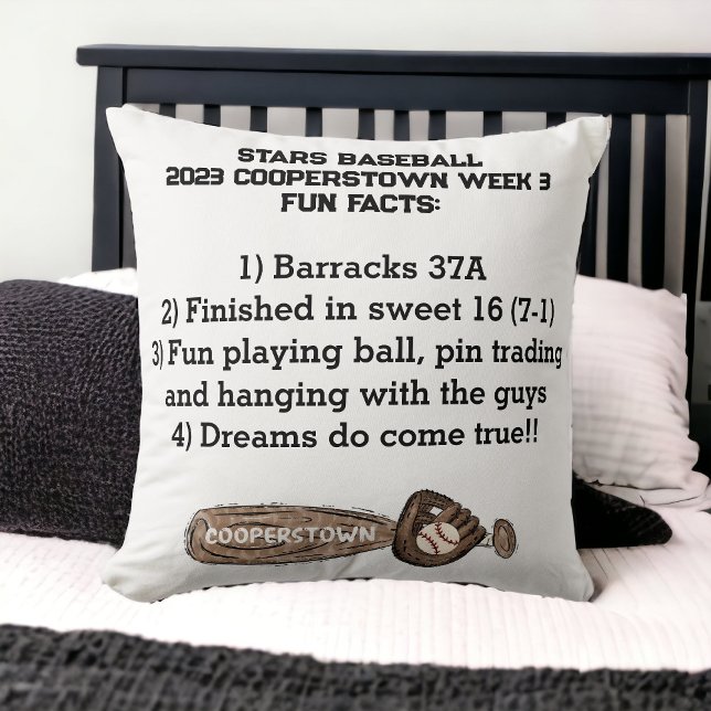 Cooperstown Baseball Fun Facts Keepsake Throw Pillow (Creator Uploaded)