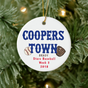 Cooperstown Baseball Glove Fun Facts Custom Ceramic Ornament