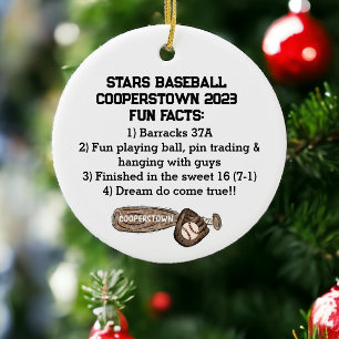 Cooperstown Baseball Team Fun Facts Custom Ceramic Ornament