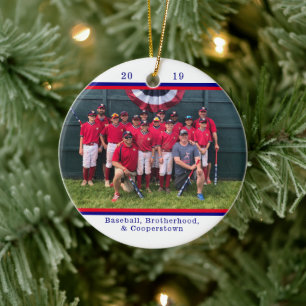 Cooperstown Baseball Team Photo Custom Keepsake Ceramic Ornament