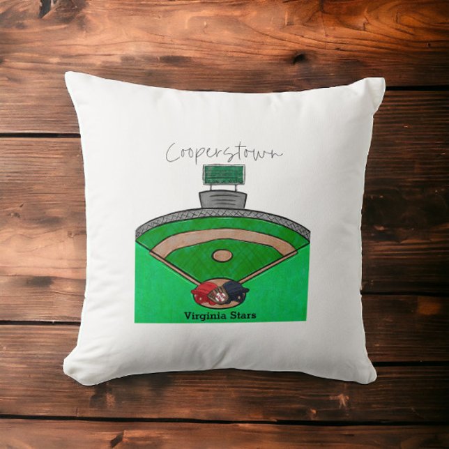 Cooperstown Field Team Name Player Memory  Throw Pillow (Creator Uploaded)