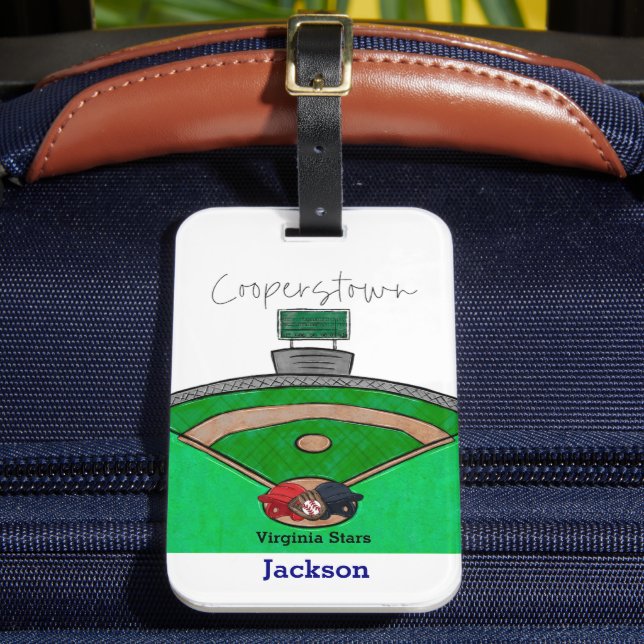Cooperstown Field Team Name Player Personalized Luggage Tag (Front Insitu 2)