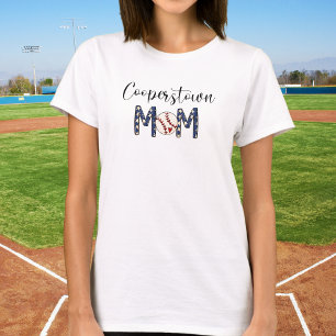Cooperstown Mom Baseball / Heart Patriotic Stars T-Shirt