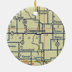 Cooperstown ND Old Map Ceramic Ornament