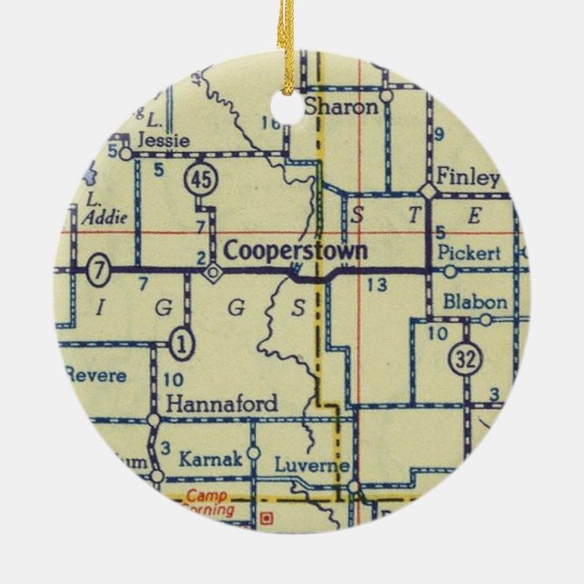Cooperstown ND Old Map Ceramic Ornament (Back)