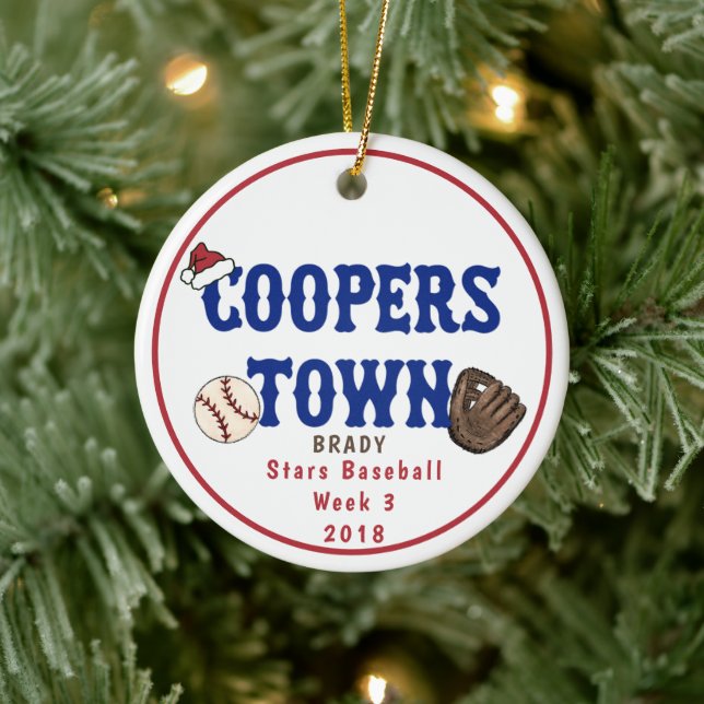 Cooperstown NY Baseball Custom Fun Facts Santa Hat Ceramic Ornament (Tree)