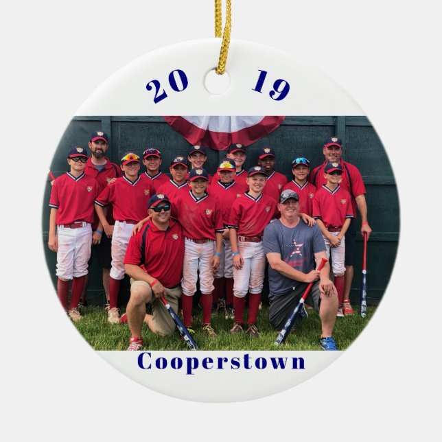Cooperstown NY Baseball Photo Team Memories Facts Ceramic Ornament (Front)