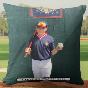 Cooperstown NY Photo Baseball Player Fun Facts Throw Pillow