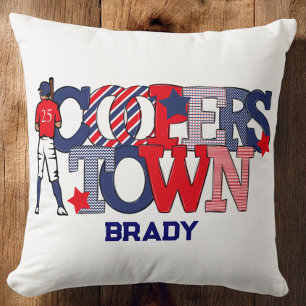 Cooperstown Patriotic Baseball Player’s Custom Throw Pillow