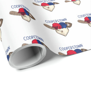 Cooperstown Red Blue Baseball Gear Wrapping Paper