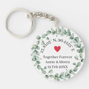 Coordinates of Love Botanical Wedding Favor Keychain