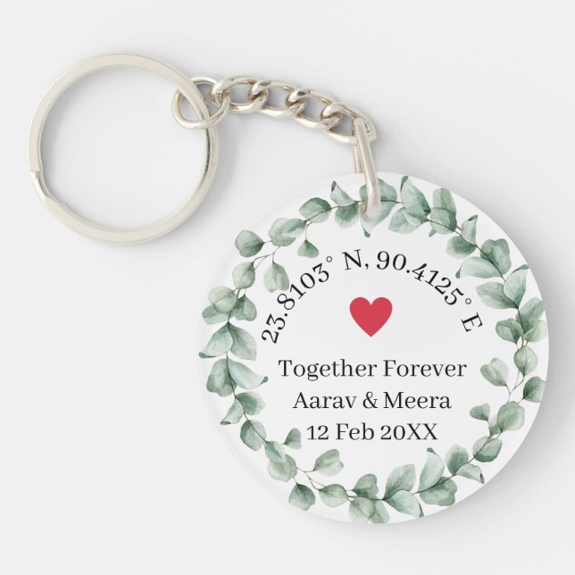 Coordinates of Love Botanical Wedding Favour Keychain (Front)