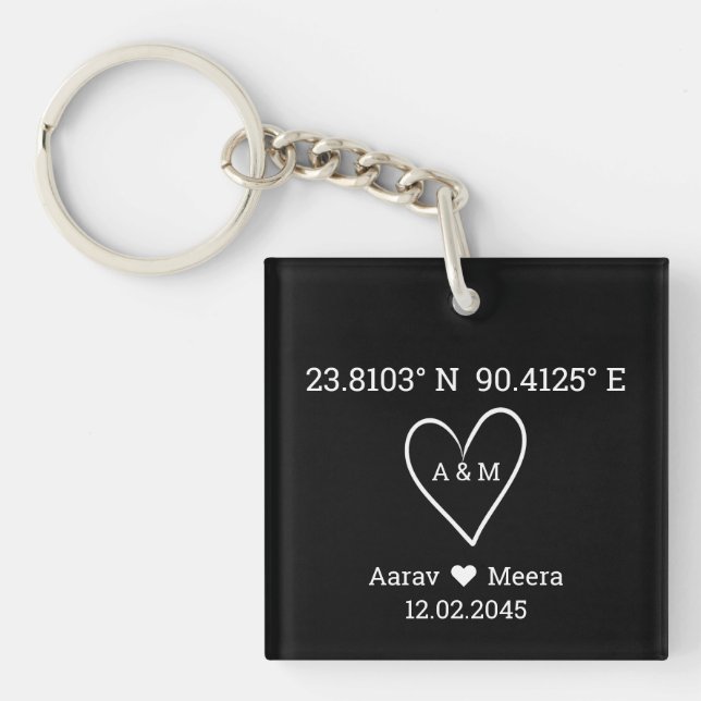 Coordinates of Love Wedding Favour  Keychain (Front)