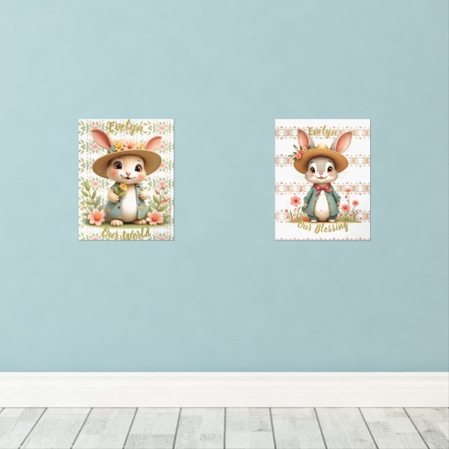 Coordinating Cute Bunny Nursery Print  (Wood Floor)