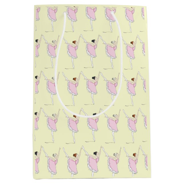 Coordinating Pink & Yellow Ballerina Ballet Dance  Medium Gift Bag (Front)