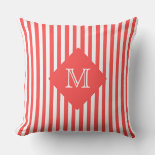 Coordinating Salmon Stripes and Monogram Throw Pillow
