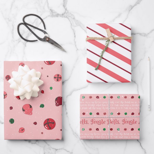 Coordinating Set - Pink Bell Wrapping paper  (Front)