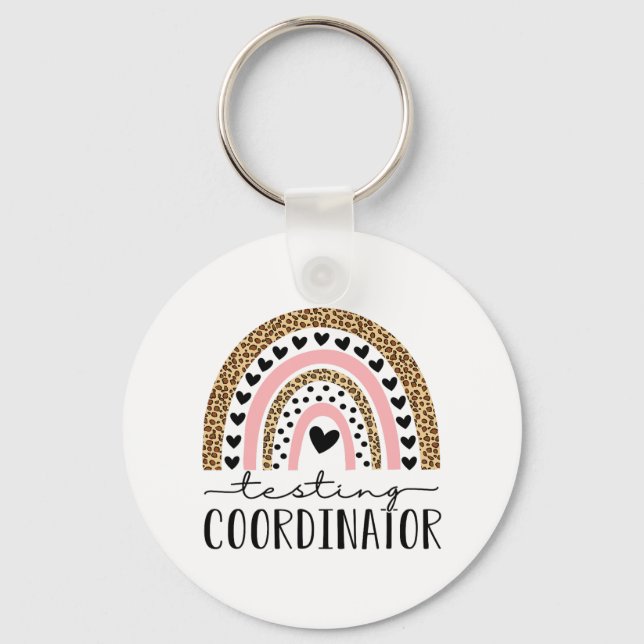 Coordinator Rainbow Leopard Test Day Teacher Stude Keychain (Front)