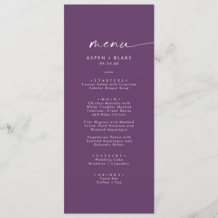 Coordonnée aquarelle moderne   Menu Mariage violet