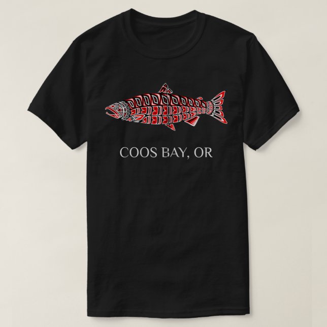 Coos Bay Oregon Coho Salmon Native American Fisher T-Shirt (Design Front)