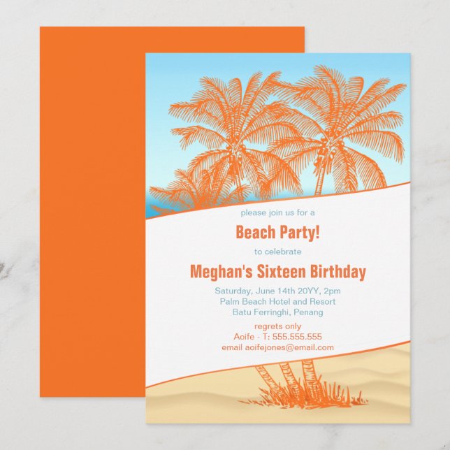 Copacabana Beach and Coconut Trees Party Invitation (Front/Back)